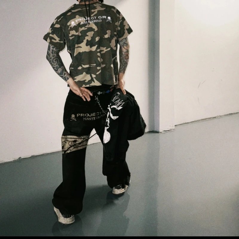 Project G/R x Mastermind Japan Skull Print Flared Jeans Black