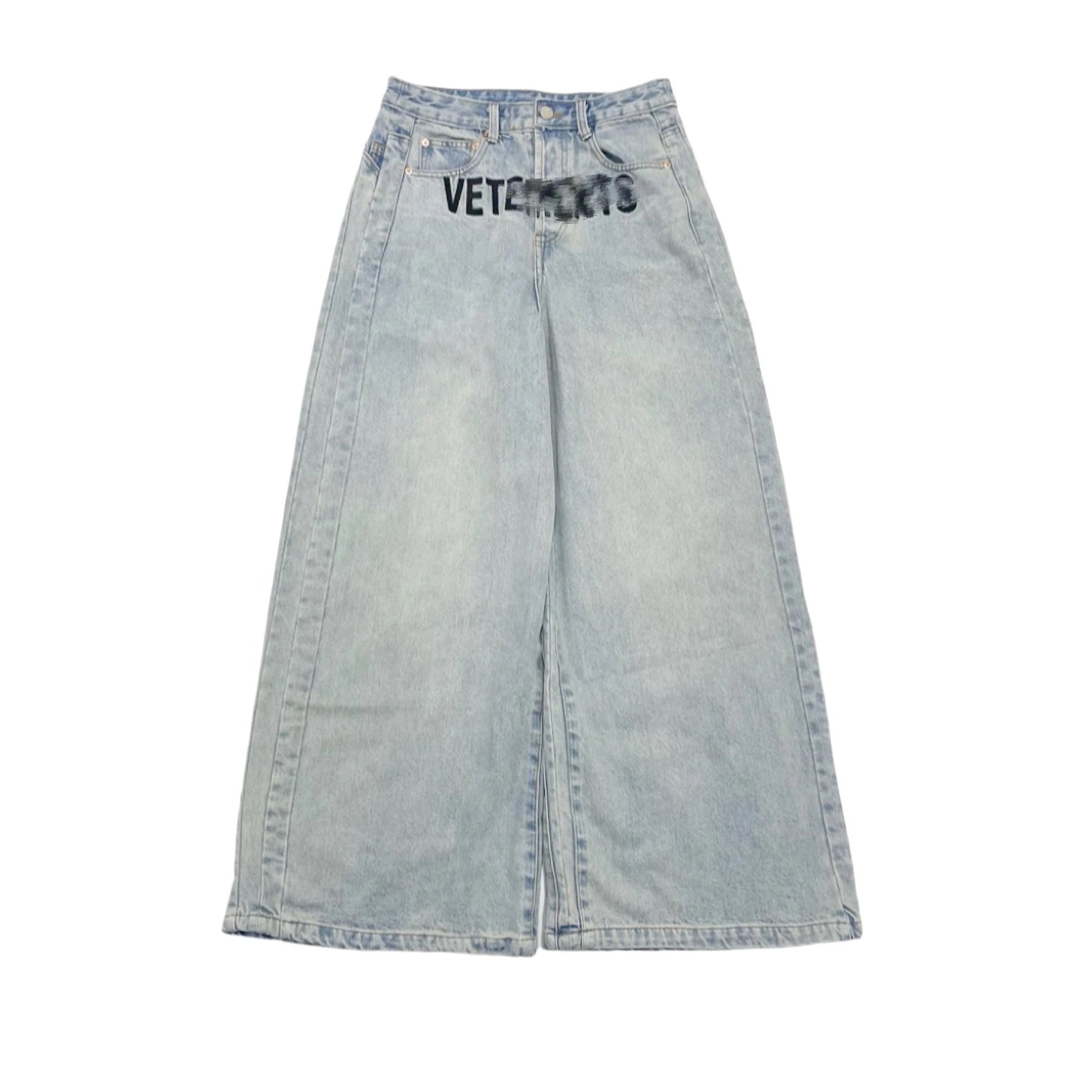 Vetements Embroidered Logo Baggy Jeans Light Blue