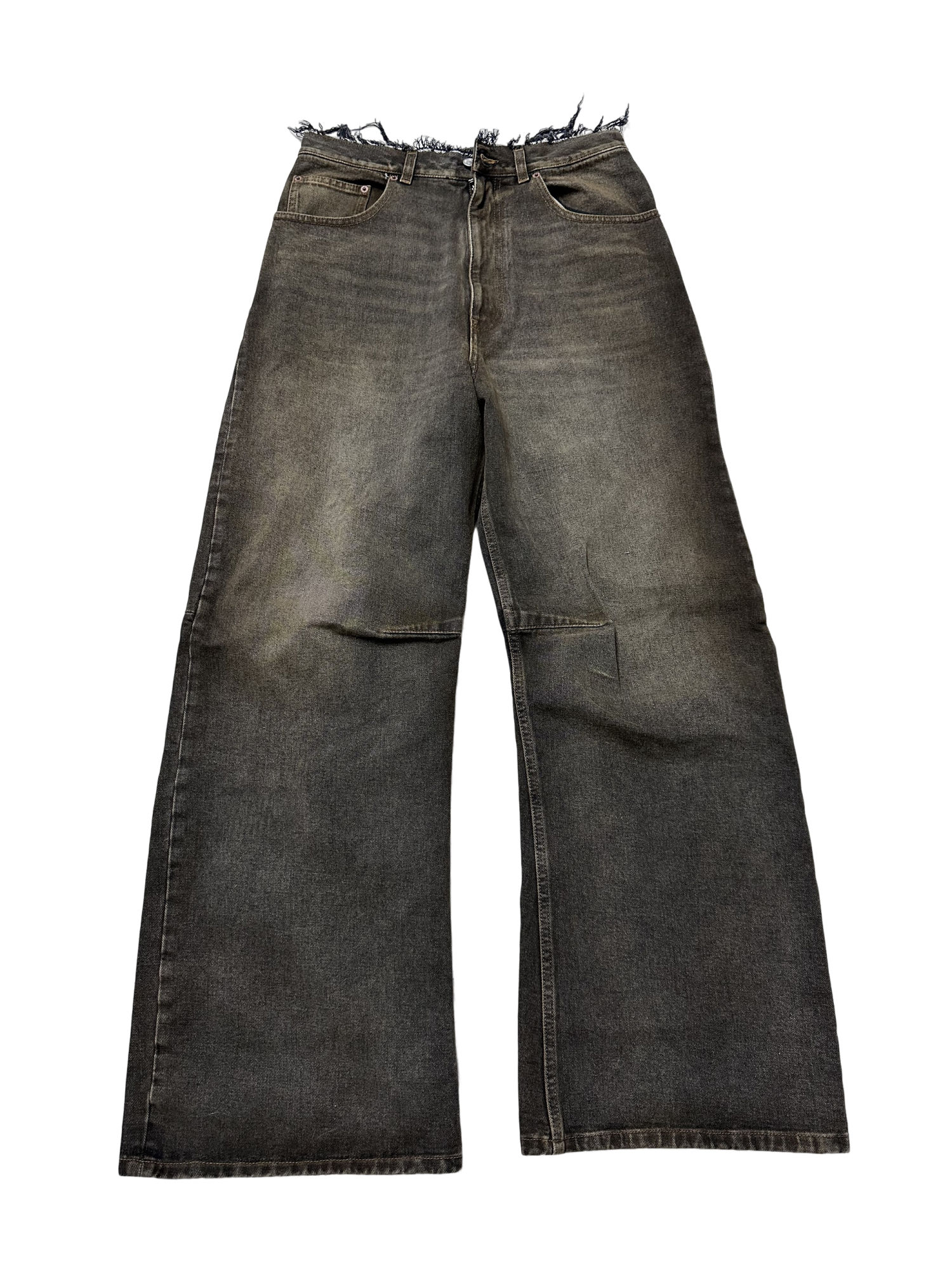 MM6 Maison Margiela 24SS Distressed Raw-Edge Wide-Leg Denim Jeans Washed Brown