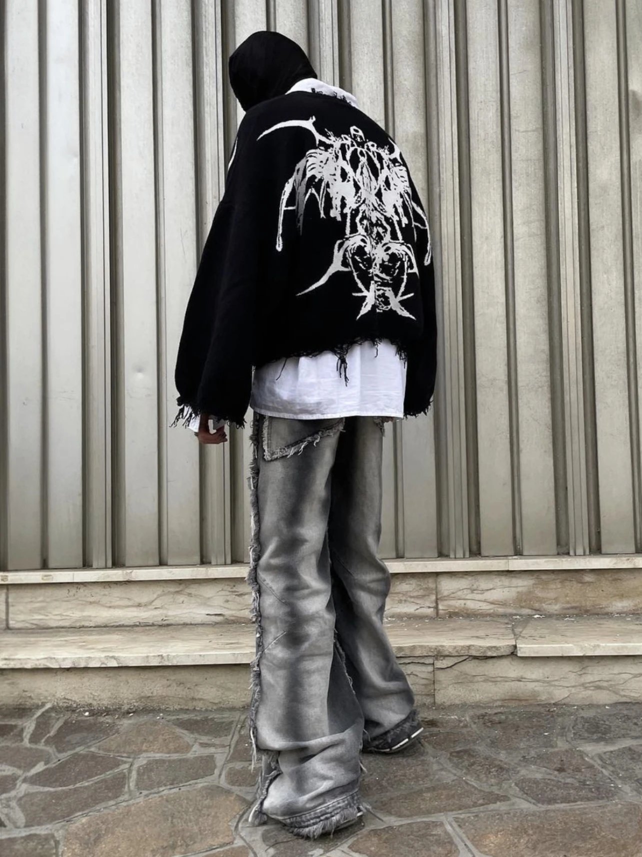 No/Faith Studios Washed Flared Distressed Denim Pants