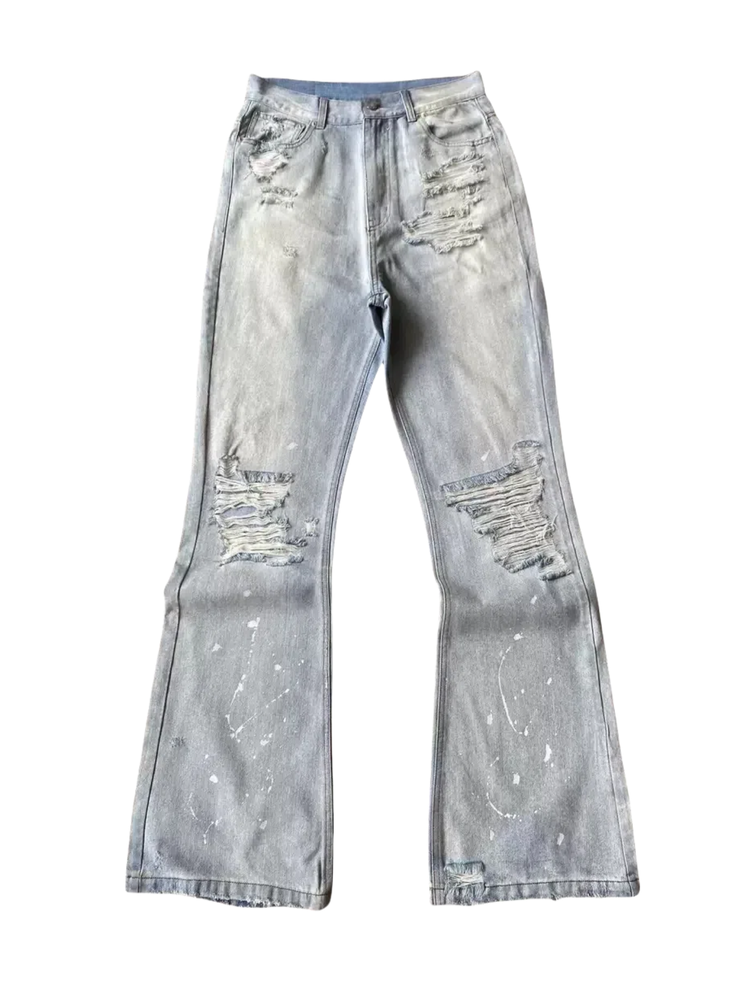 Project G/R Distressed Flare Denim Jeans Light Blue