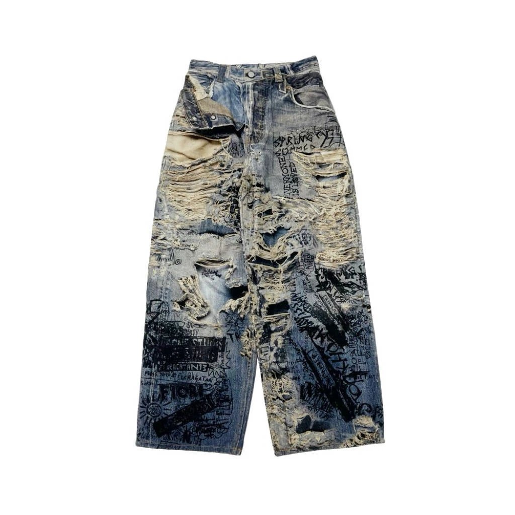 Acne Studios 2023M Super Baggy Fit Torn Scribble Jeans