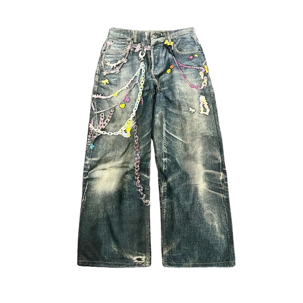 Acne Studios 1981M Trompe L'Oeil Candy Chain Baggy Fit Jeans Mid Blue
