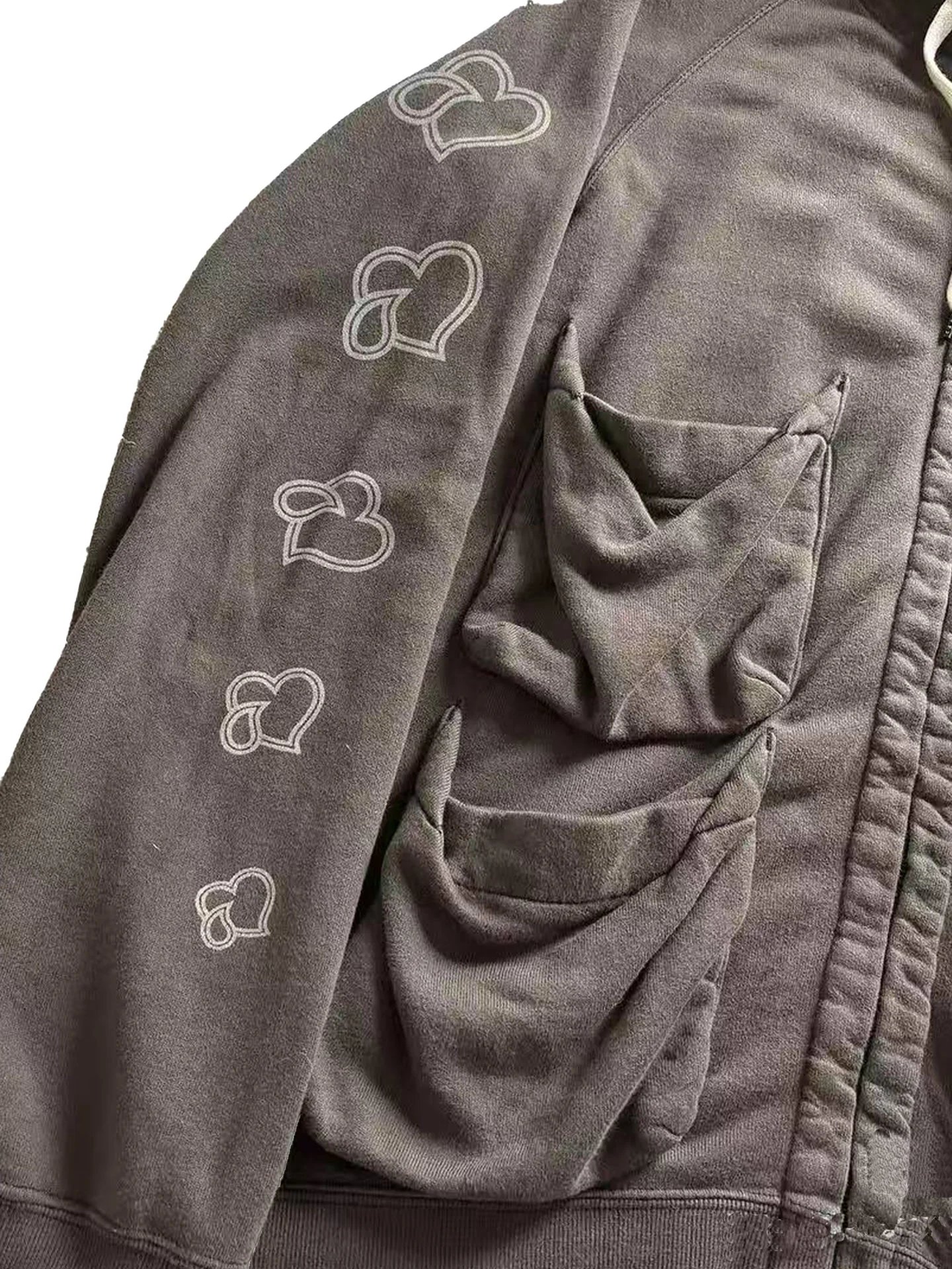 Number (N)ine SS05 Nightcrawler Crying Hearts Cargo Zip-Up Hoodie Faded Grey