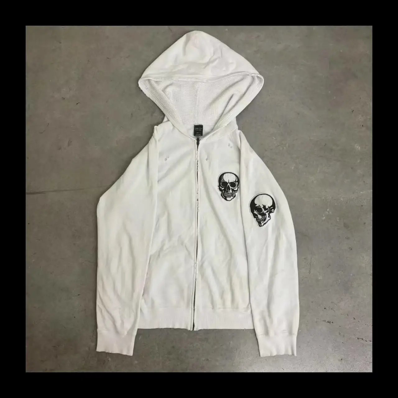 Number (N)ine SS04 Double Skull Distressed Zip-Up Hoodie