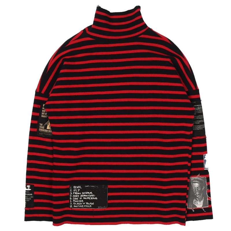 Raf Simons AW01 Riot! Riot! Riot! Striped Patched Turtleneck Sweater