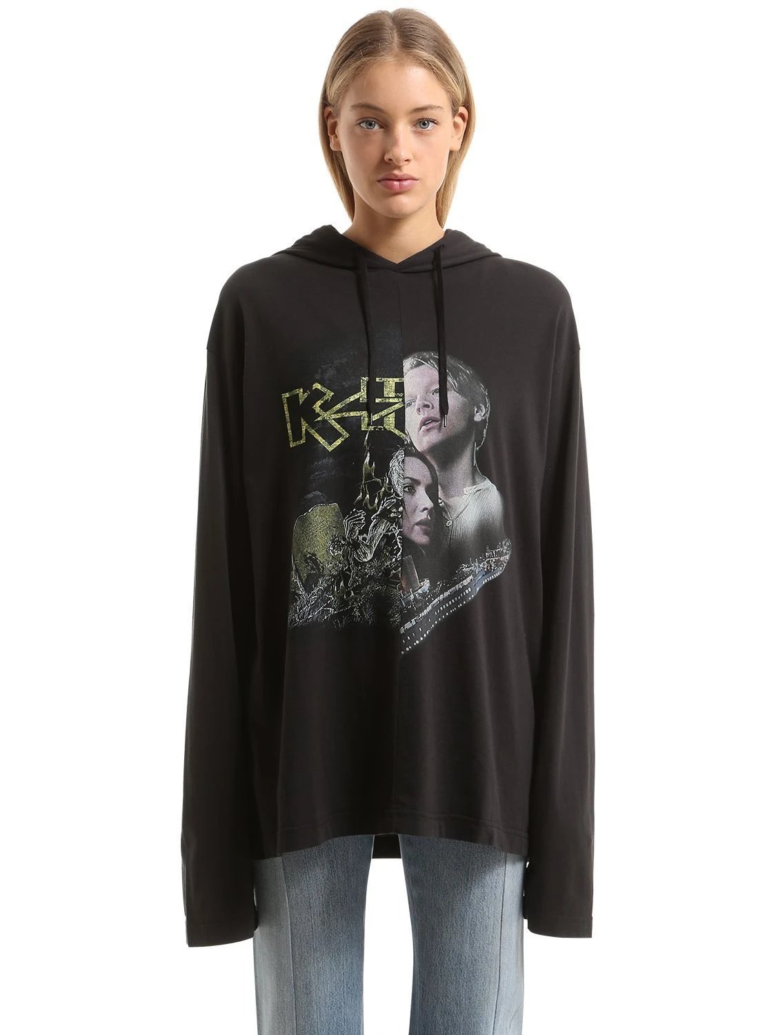 Vetements FW18 Kiss Titanic Split Cut-Up Thin Hoodie Black