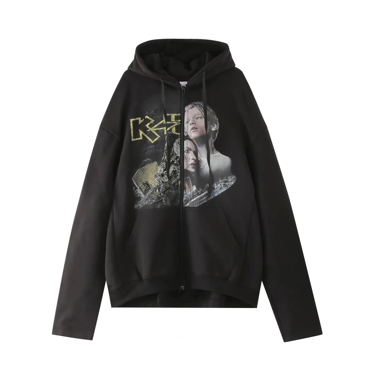Vetements FW18 Kiss Titanic Split Zip-Up Hoodie Black