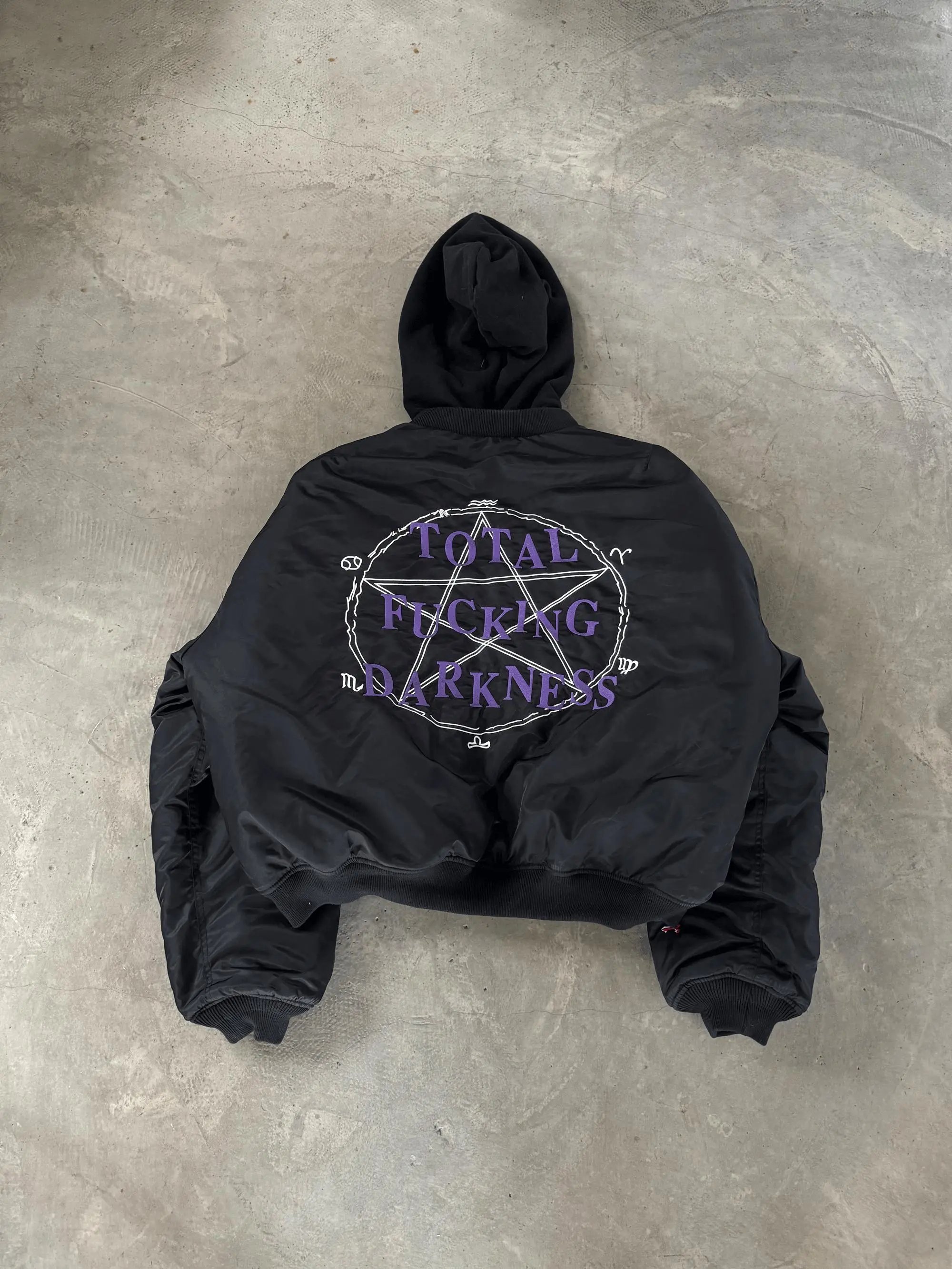 Vetements Total Fucking Darkness TFD Hooded Bomber Jacket