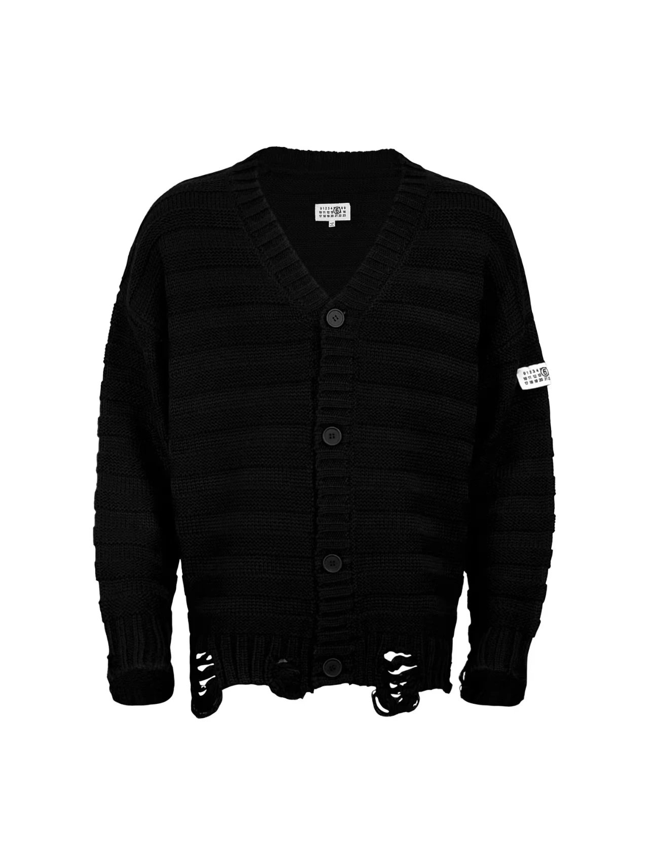 MM6 Maison Margiela Distressed Wool Cardigan Black