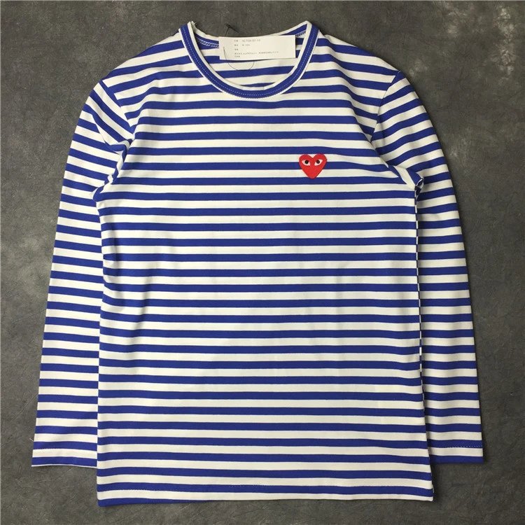 Comme des Garçons PLAY Red Heart Striped Long-Sleeve T-Shirt Blue/White