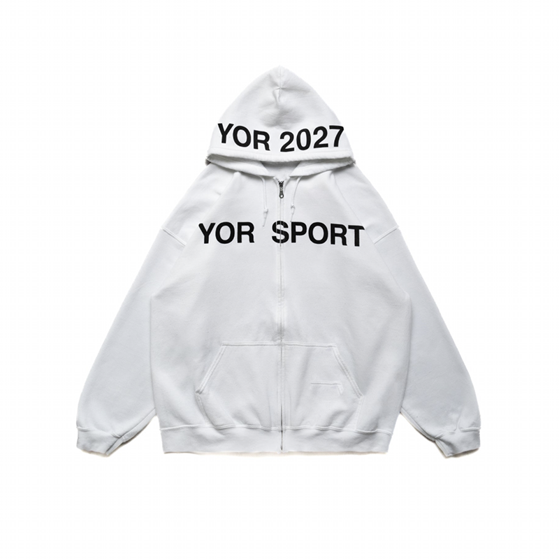 Yori Sport Logo Full Zip Hoodie White