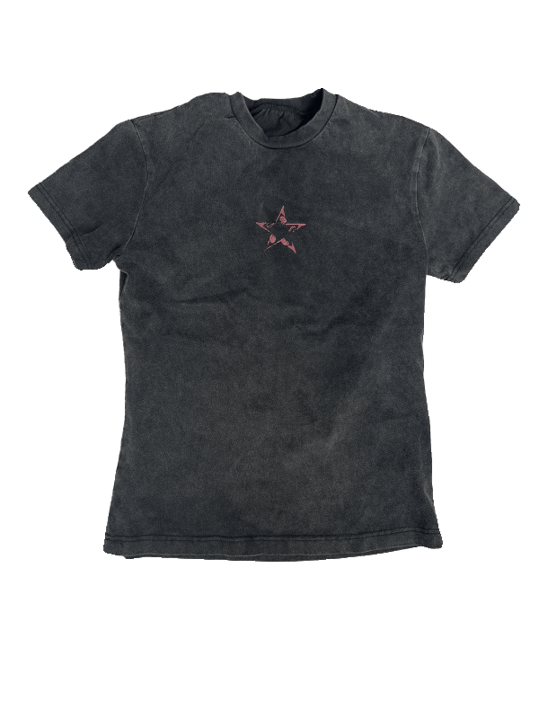 NO E MOSEN Crack Mini Star Sheet Music Pigment Washed T-Shirt Washed Black