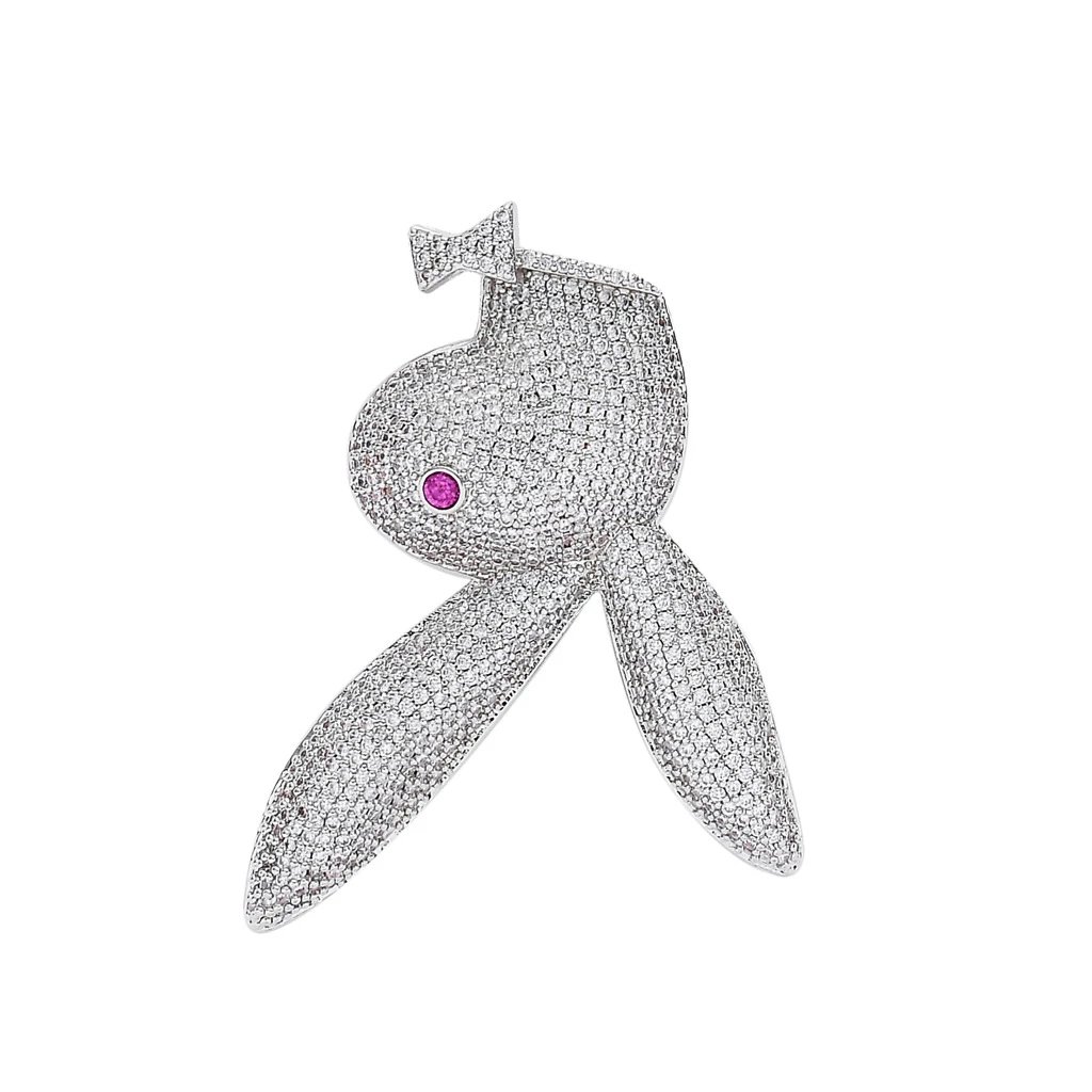 Playboy Iced Out Upside Down Bunny Pendant Silver