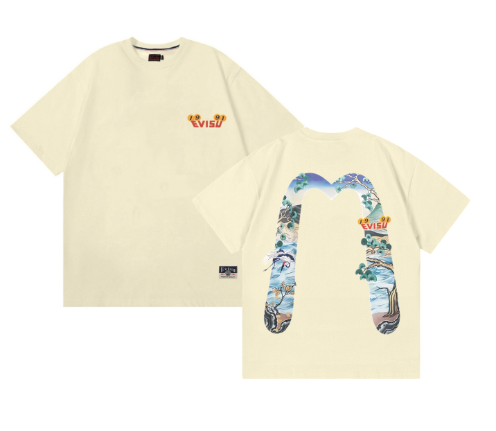 Evisu Fabric-mix Patchwork Seagull and Logo Applique T-shirt Black