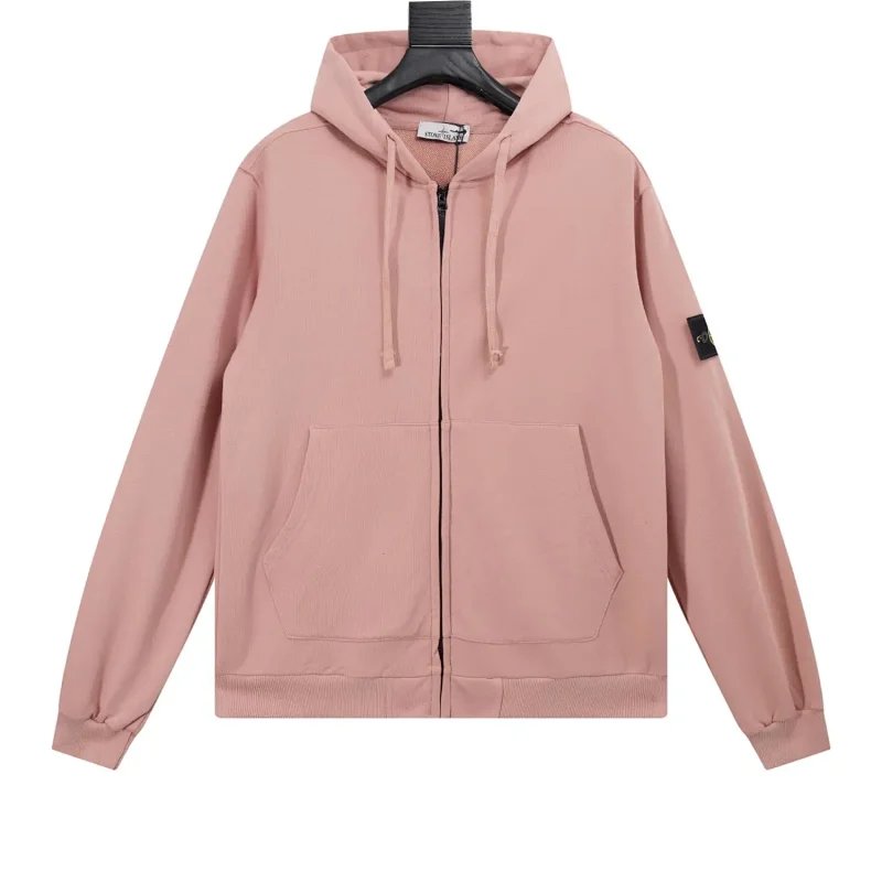 Stone Island Garment Dyed Zip Up Hoodie Antique Rose