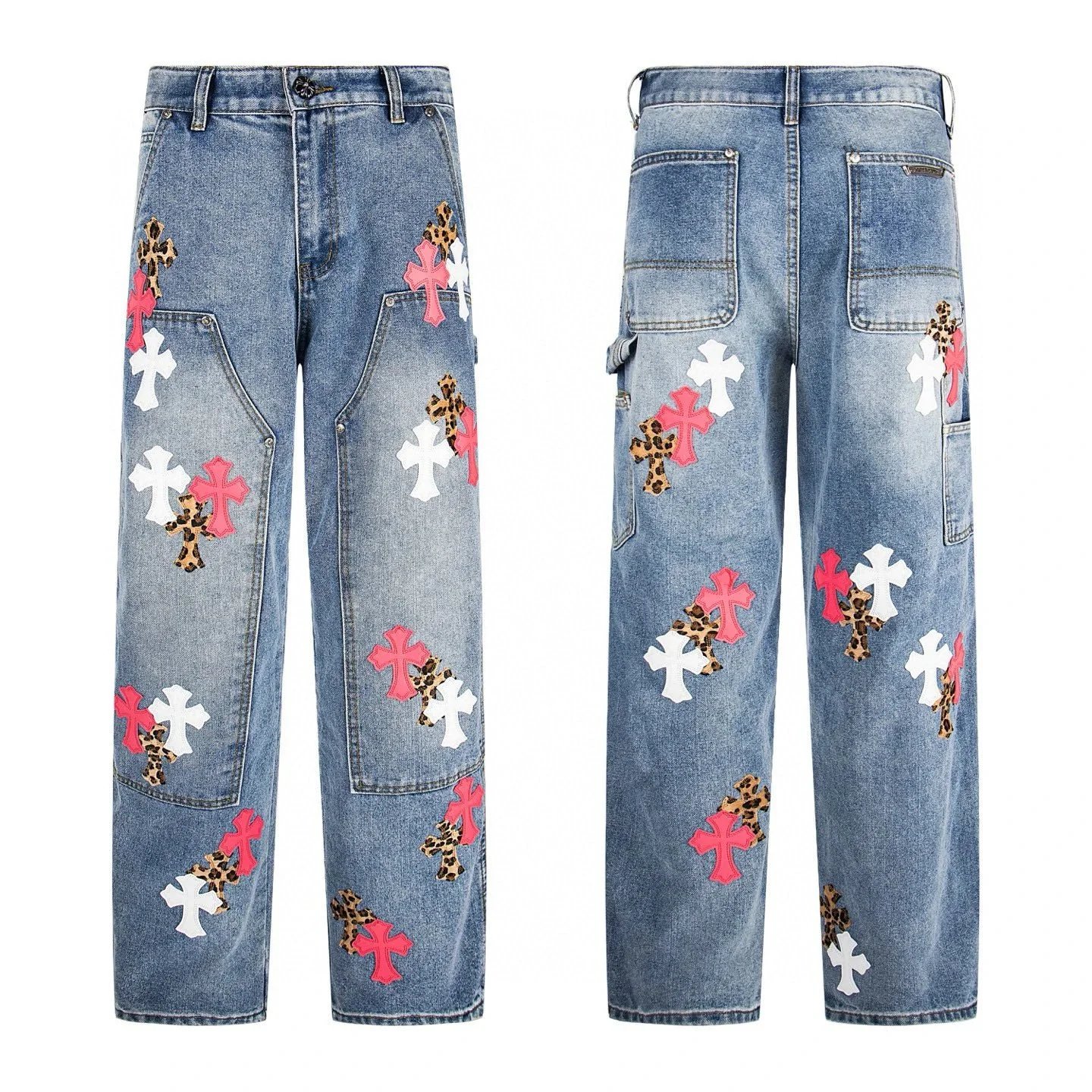Chrome Hearts Cross Patch Denim Jeans Blue