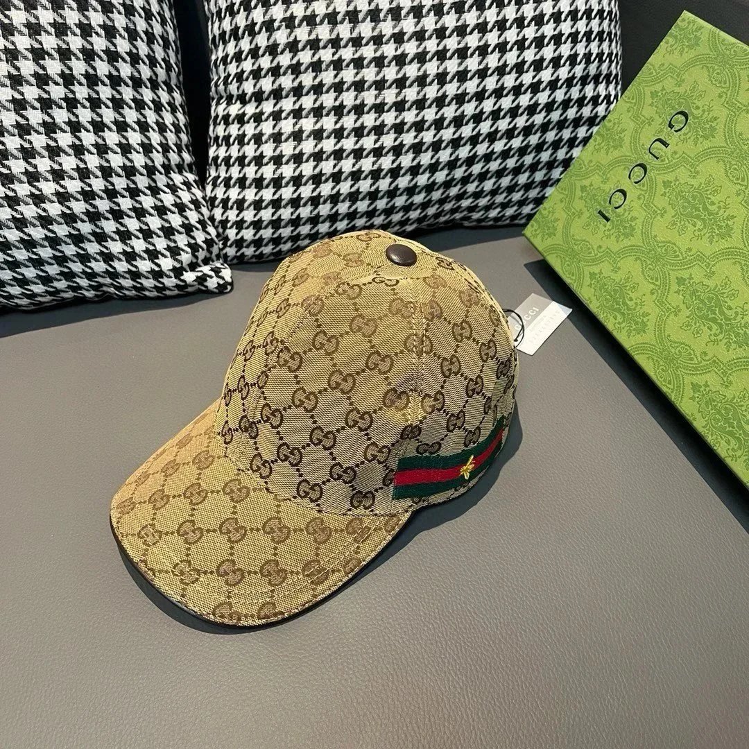Gucci Original GG Canvas Baseball Hat with Web and Bee Beige/Ebony