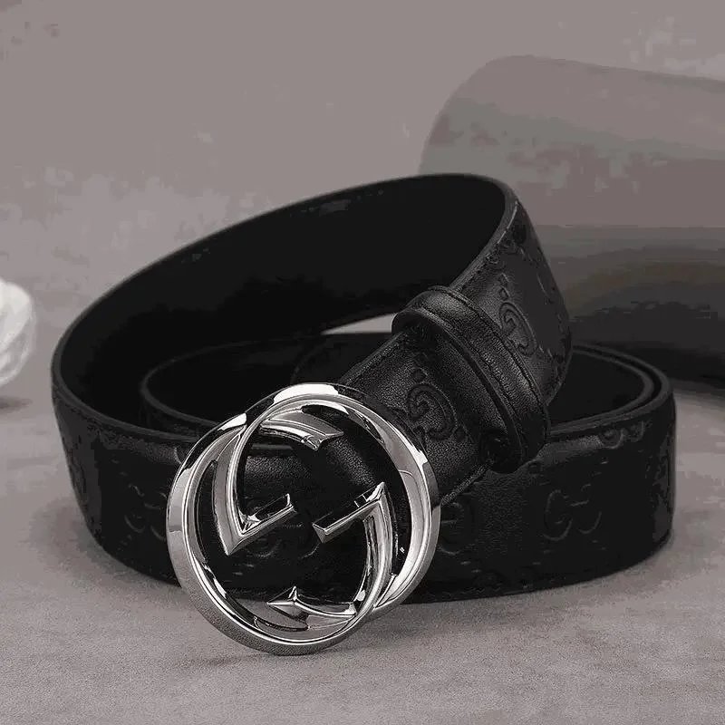 Gucci Interlocking G Gucci Signature Leather Belt Black Silver