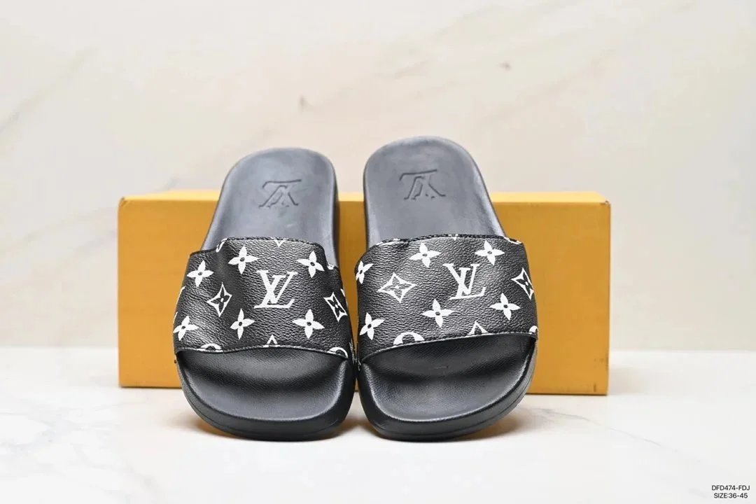 Louis Vuitton Waterfront Flat Mule Black White Monogram