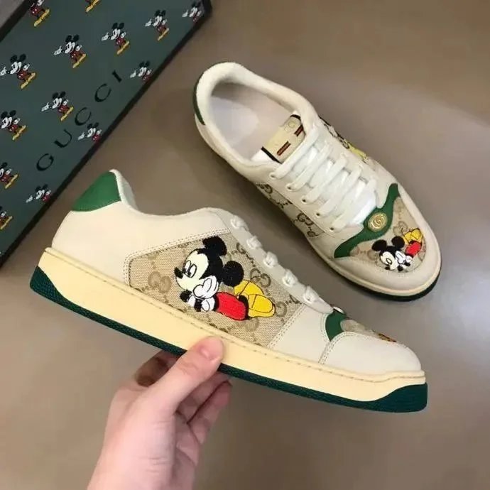 Gucci Screener Distressed 'Green Orange' Leather Sneakers