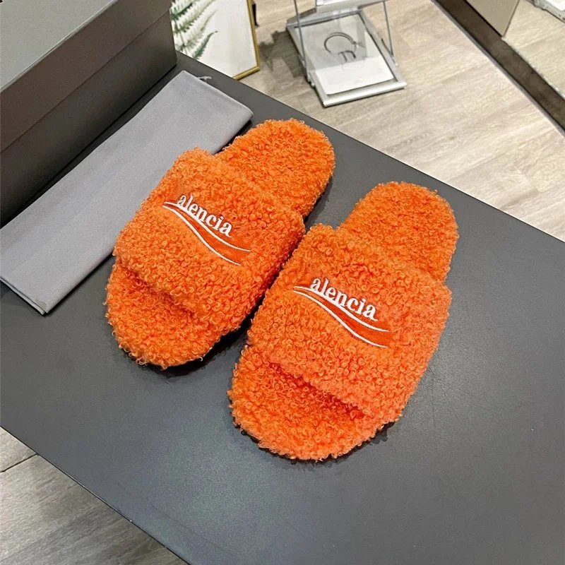 Balenciaga Political Campaign Furry Slides Orange