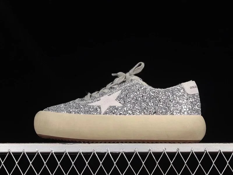 Golden Goose Space-Star Silver Glitter Sneakers
