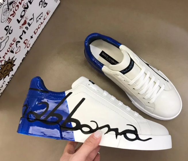 Dolce & Gabbana Portofino White Blue Logo Sneakers
