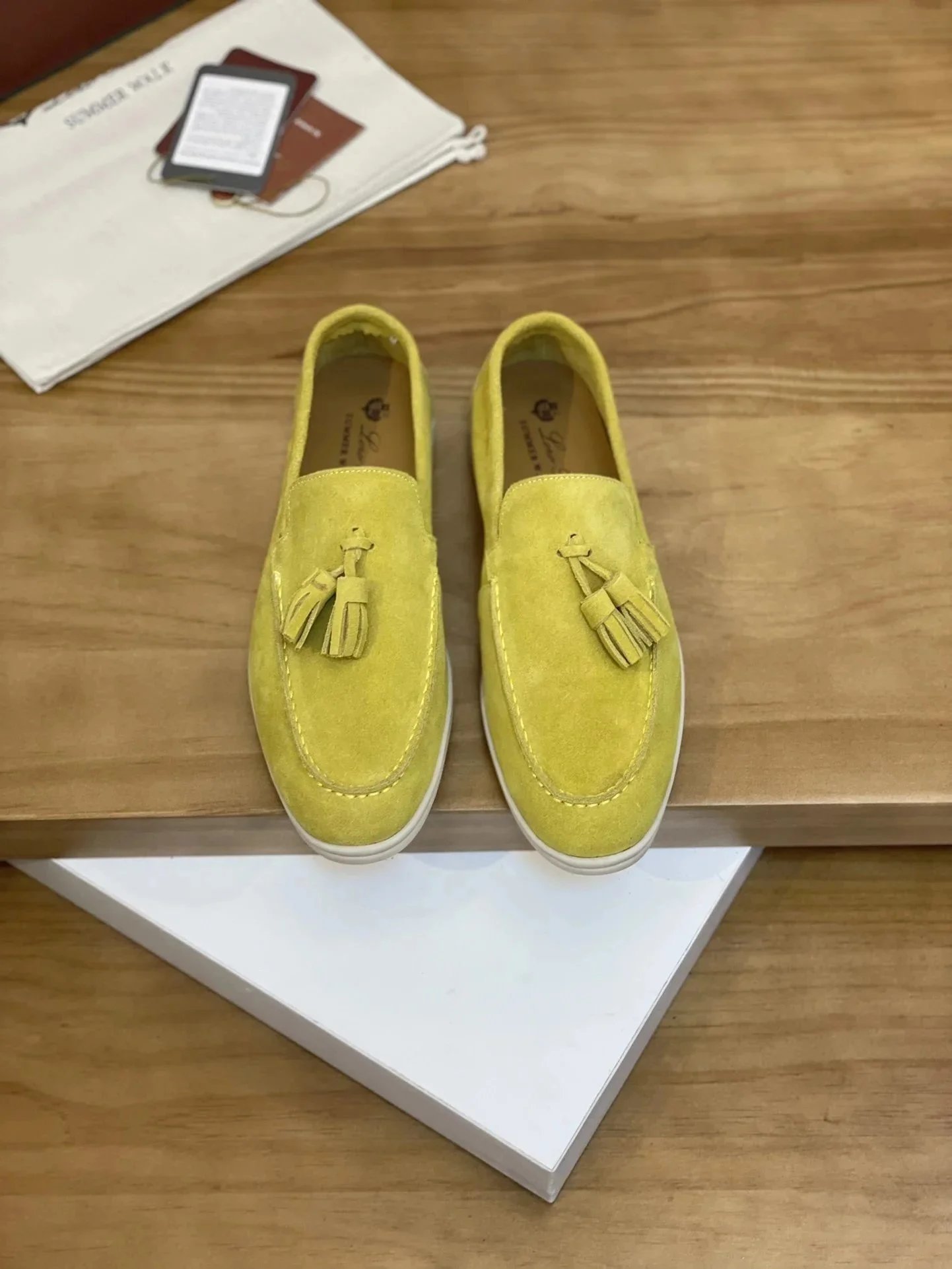 Loro Piana Summer Walk Suede Tassel Loafers Yellow