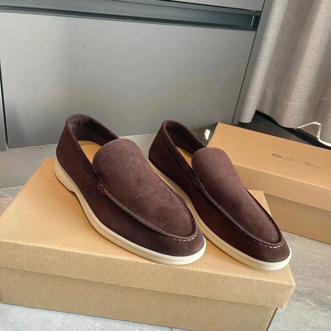 Loro Piana Summer Walk Suede Loafers Dark Brown