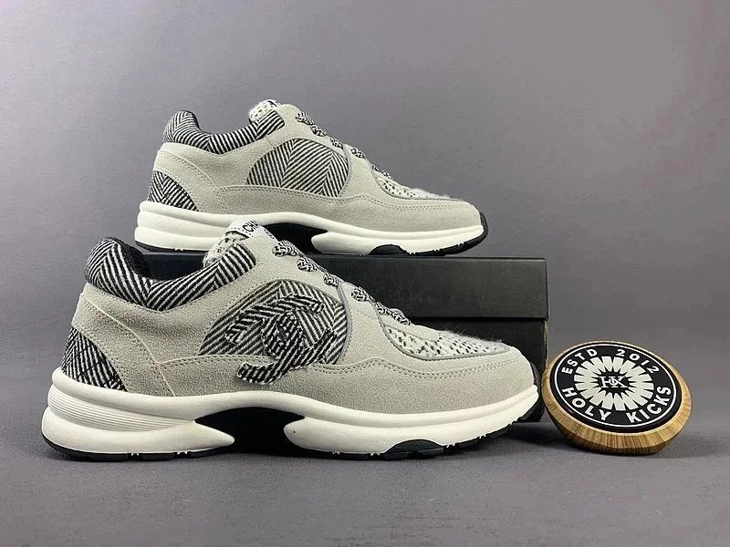 Chanel CC Embossed Suede Calfskin Sneakers Black White