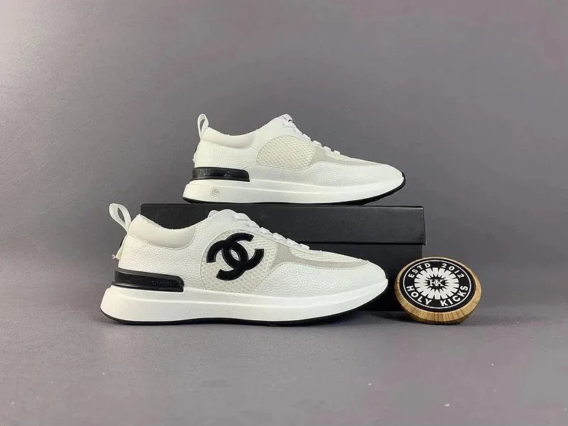 Chanel CC Embossed Suede Calfskin Sneakers Black White