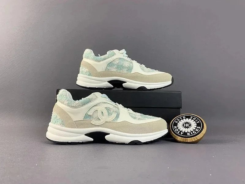 Chanel CC Embossed Suede Calfskin Sneakers Black White