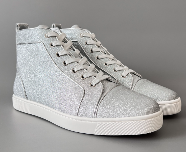 Christian Louboutin Lou Spikes Flat High Top Sneakers White Black