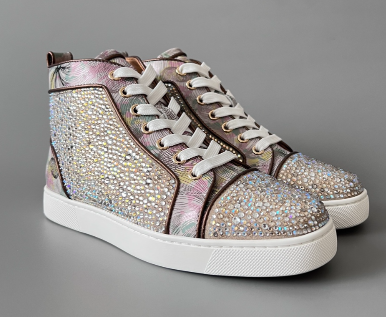 Christian Louboutin Lou Spikes Flat High Top Sneakers White Black
