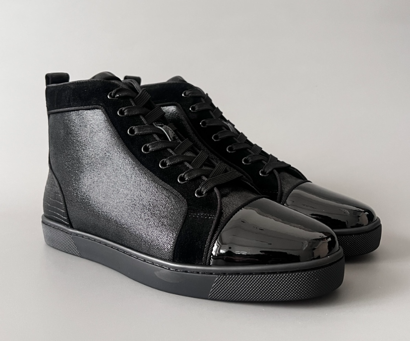 Christian Louboutin Lou Spikes Flat High Top Sneakers White Black