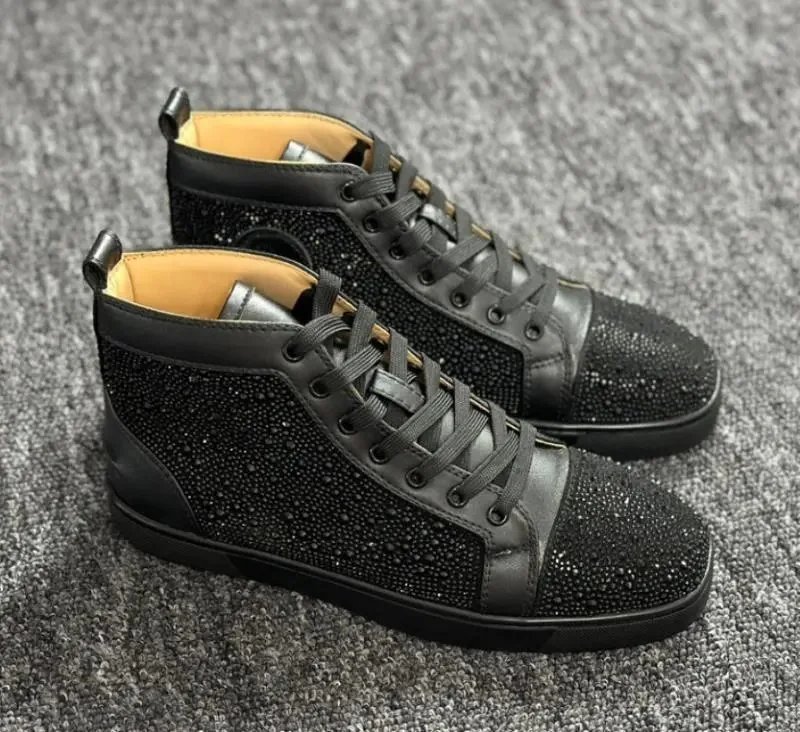 Christian Louboutin Lou Spikes Flat High Top Sneakers White Black
