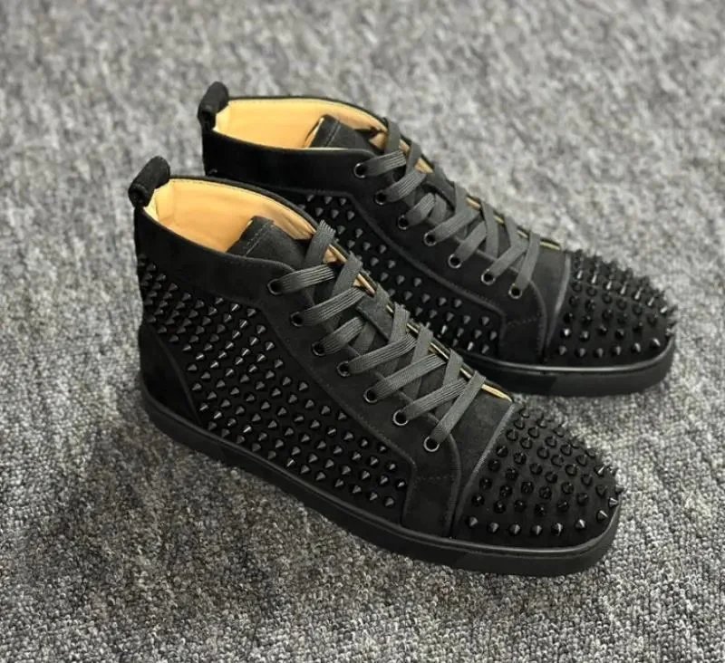 Christian Louboutin Lou Spikes Flat High Top Sneakers White Black