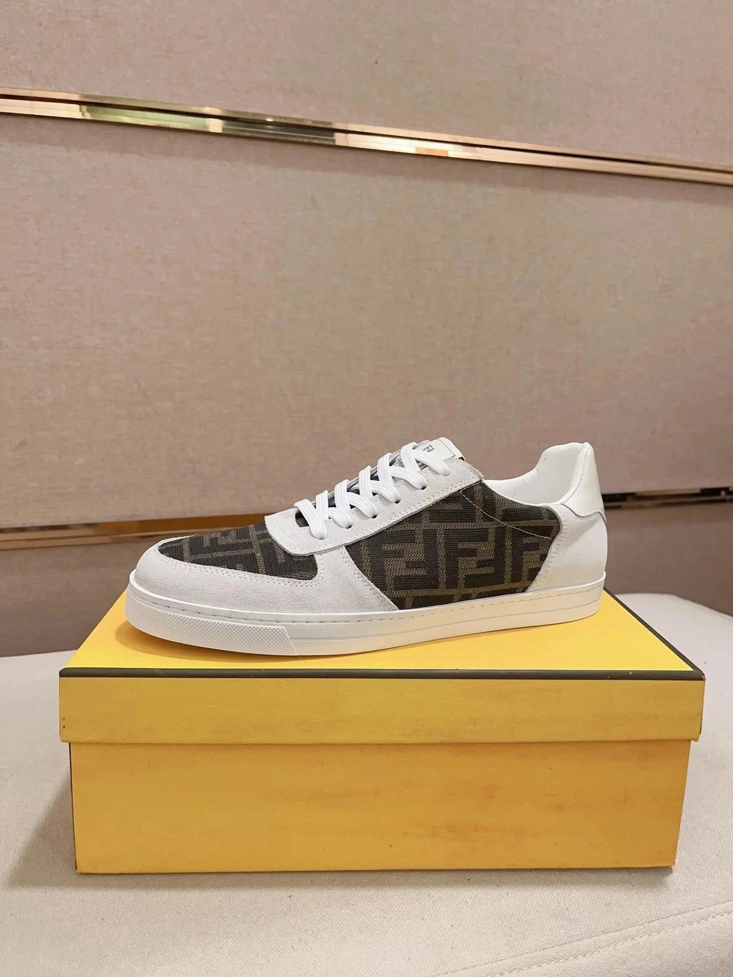 Fendi Match Low-Top FF Jacquard Sneakers White Brown