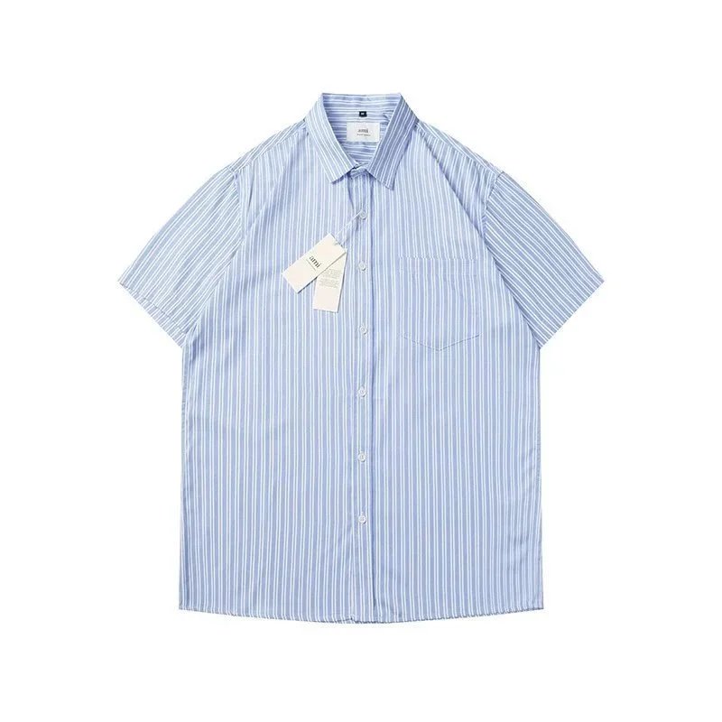 AMI Paris Boxy Fit Short Sleeve Striped Shirt Black/White