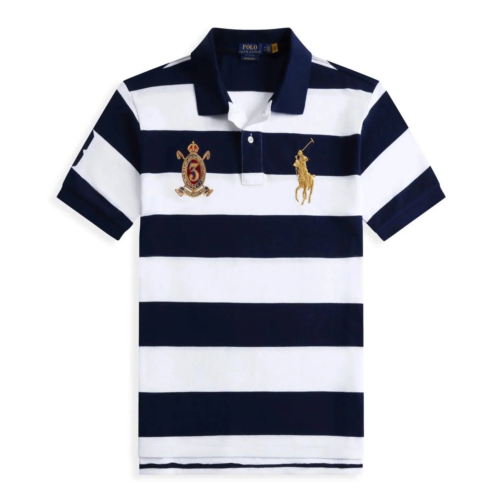 Polo Ralph Lauren Big Pony Crest Striped Mesh Polo Shirt White/Navy