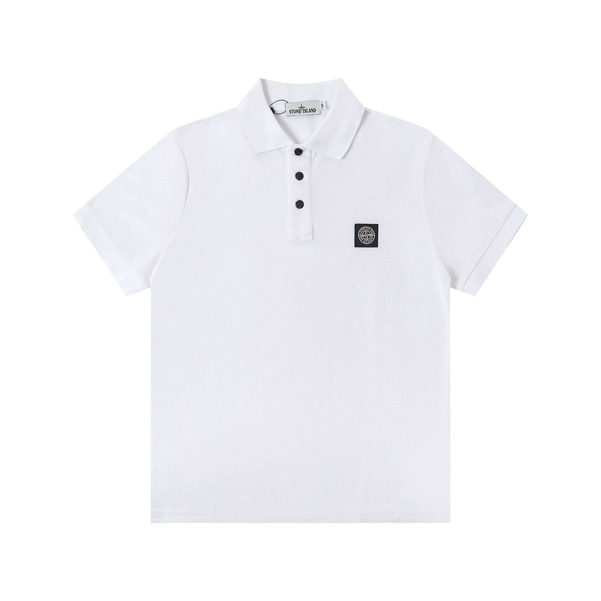 Stone Island Compass Patch Piqué Polo Shirt White
