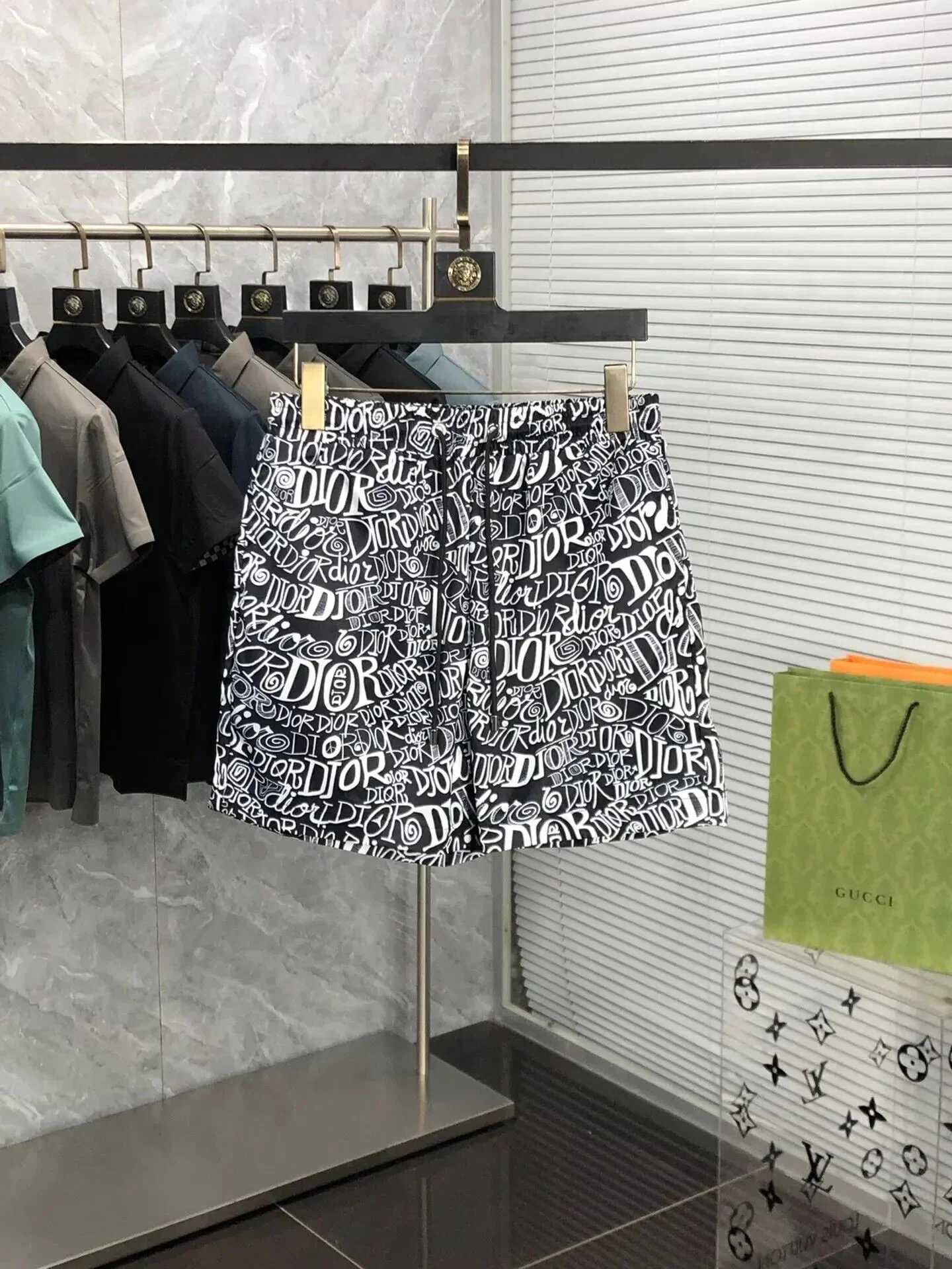 Dior x Shawn Stussy Graffiti Print Swim Shorts Black/White