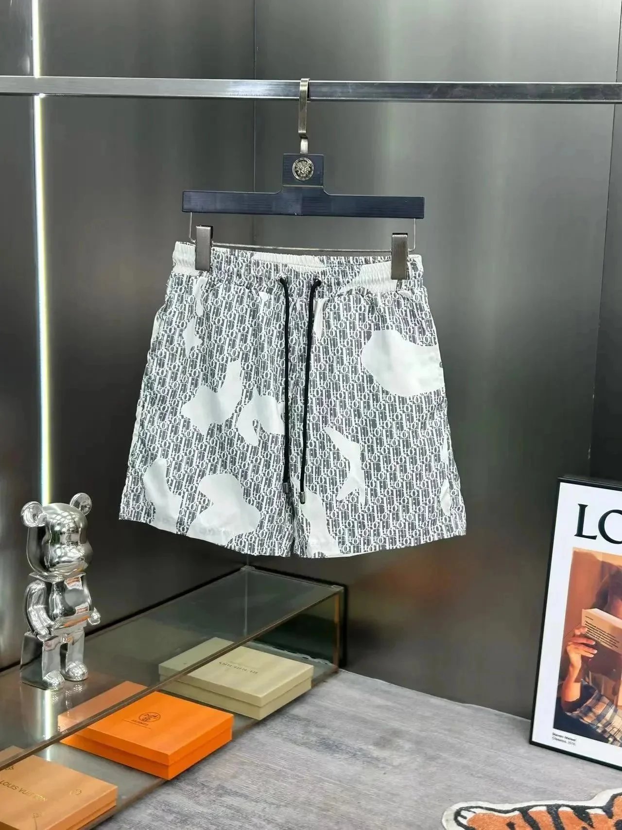 Dior Oblique Swim Shorts Grey and White