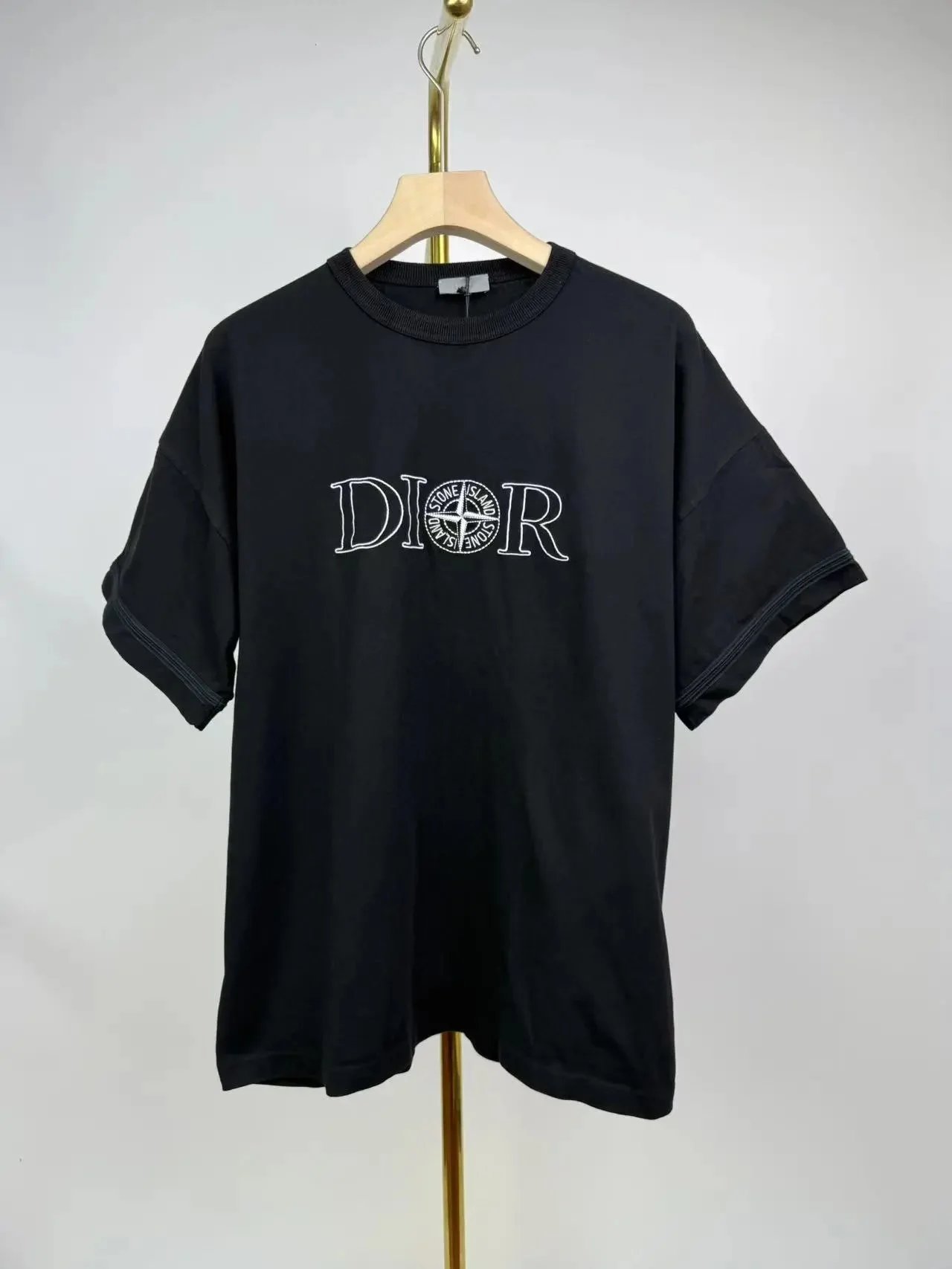Dior Atelier 1947 Embroidered Silk and Cotton T-Shirt Grey