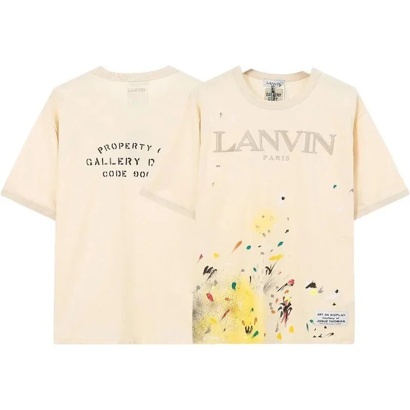 Lanvin x Gallery Dept. Relaxed Hand Painted Logo Embroidered T-Shirt Natural