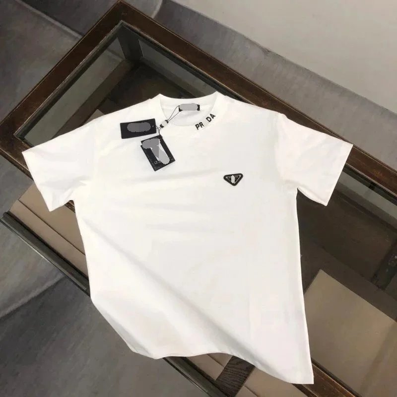 Prada Triangle Logo Embroidered Collar T-Shirt White