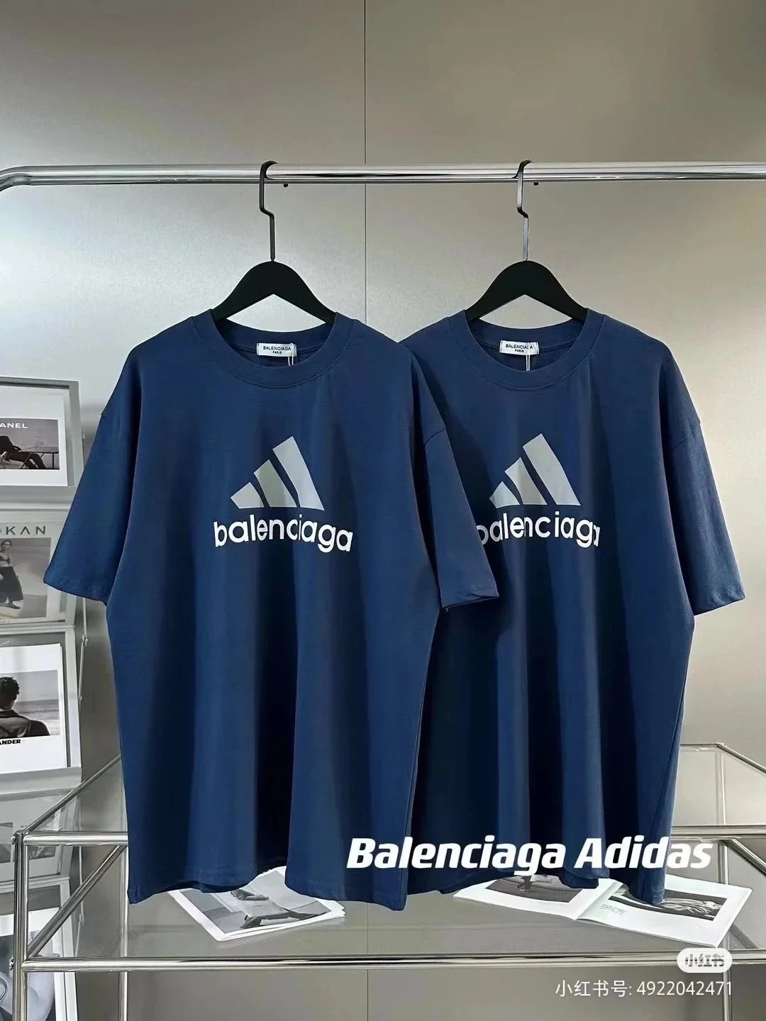 Balenciaga x adidas Oversized Logo T-Shirt Dark Blue
