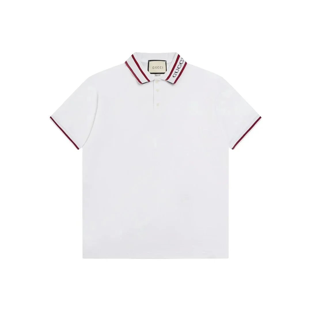 Gucci Logo Collar Cotton Piqué Polo Shirt White