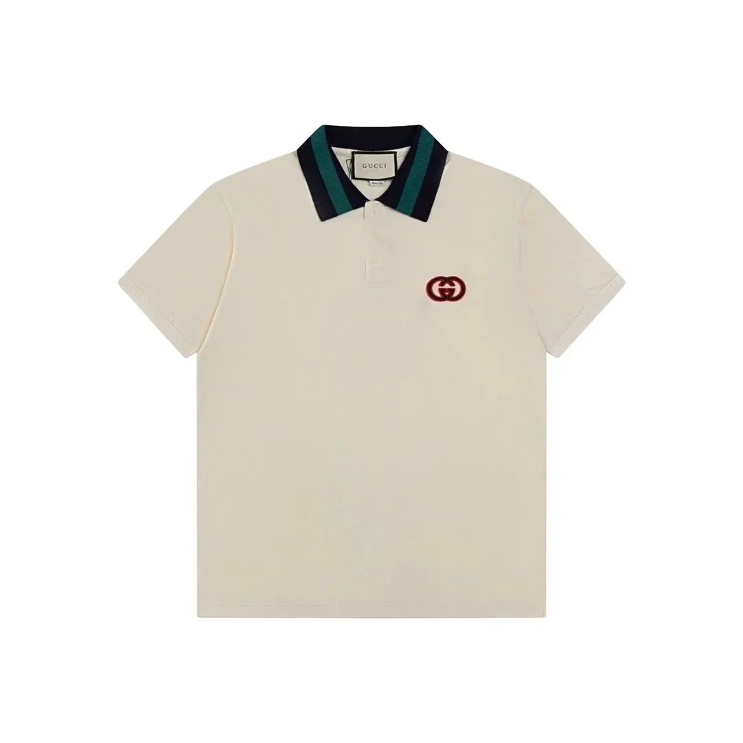 Gucci Logo Collar Cotton Piqué Polo Shirt White